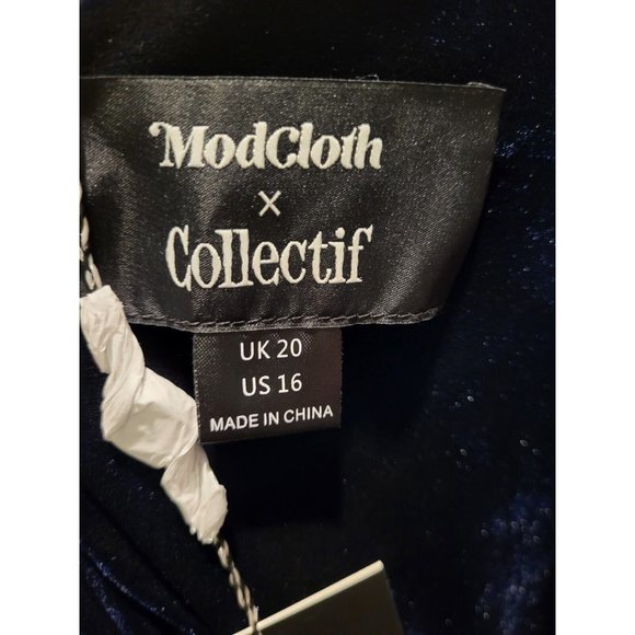 New Modcloth X Collectif Angel Navy Blue Velvet Maxi Dress Sleeveless Slit Sz 16 - Picture 7 of 9